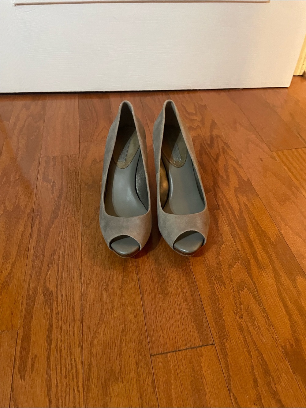 Banana Republic Gray Suede Peep-Toe Heels